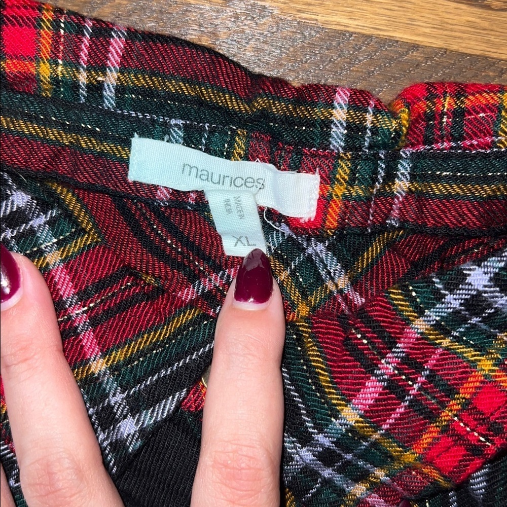 Maurices Red and Black Checkered Sparkly Button Down Shirt - Picture 3 of 5